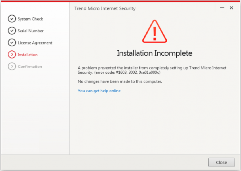 How to fix the incomplete installation error?
