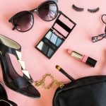 women cosmetics and fashion items isolated